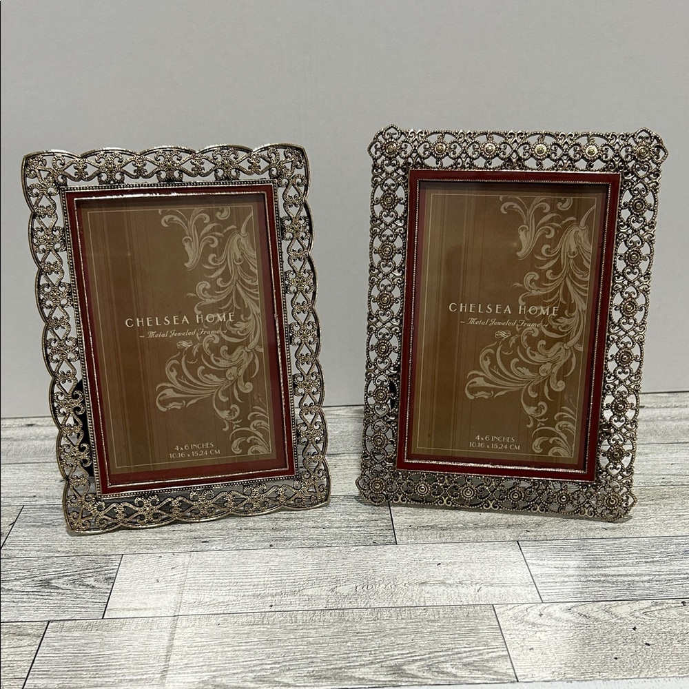 Elegant Metal Jeweled Picture Frame Duo